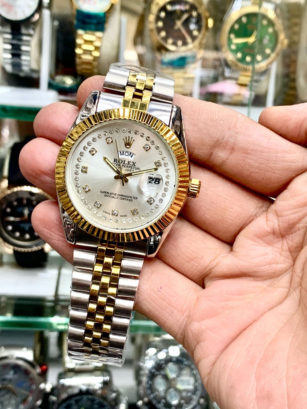 Rolex Two Tone Day And Date Jublee Chain Watch