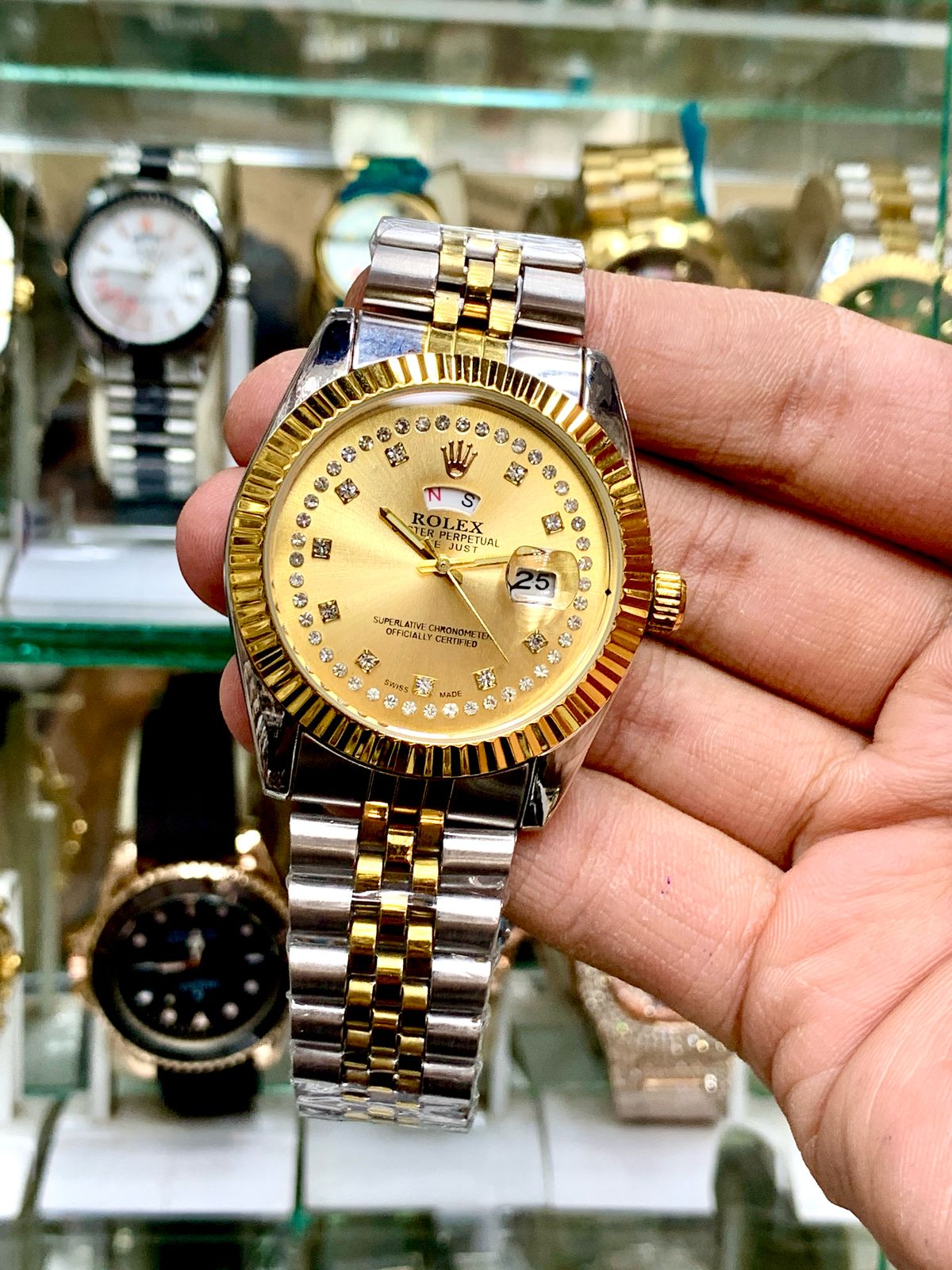 Rolex Two Tone Day And Date Jublee Chain Watch