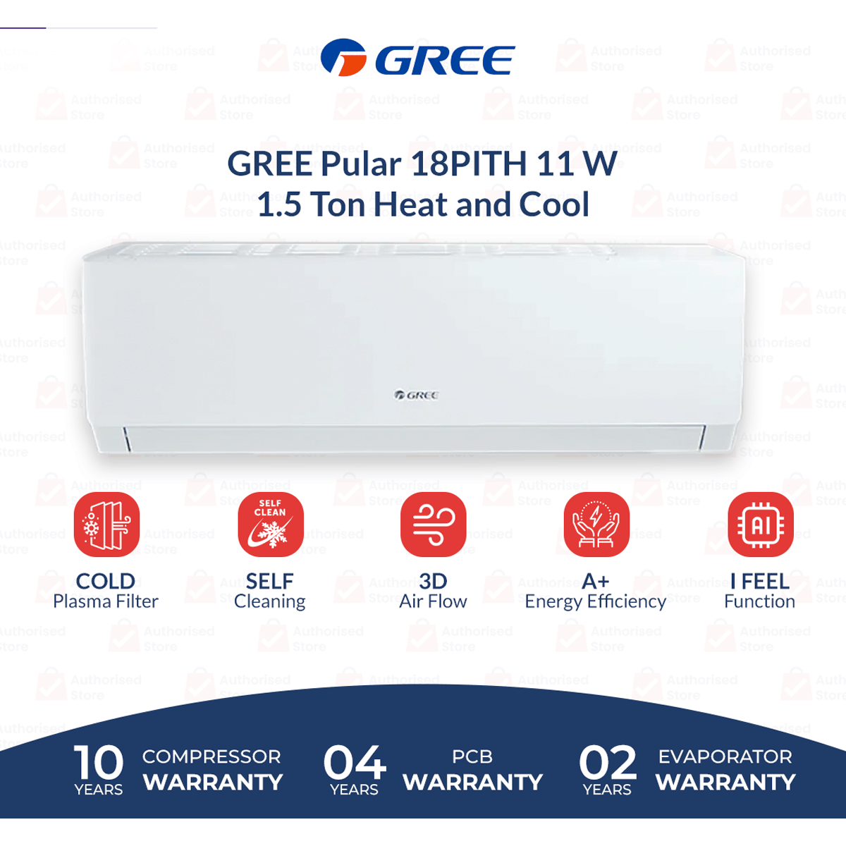 Gree Split AC 1.5 Ton Inverter GS-18PITH11W - Pular Series (Heat and Cool)
