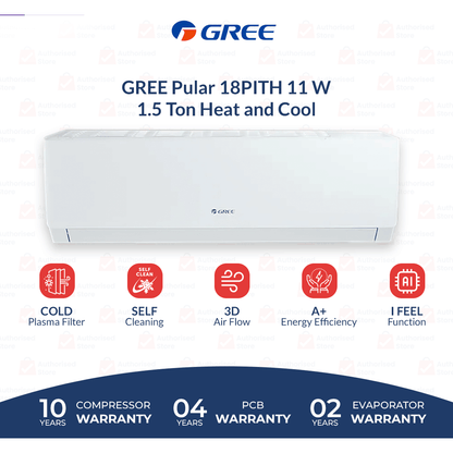 Gree Split AC 1.5 Ton Inverter GS-18PITH11W - Pular Series (Heat and Cool)